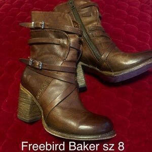 Freebird Brown Heeled Boots with Buckle Detail